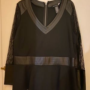 Black faux leather and lace top